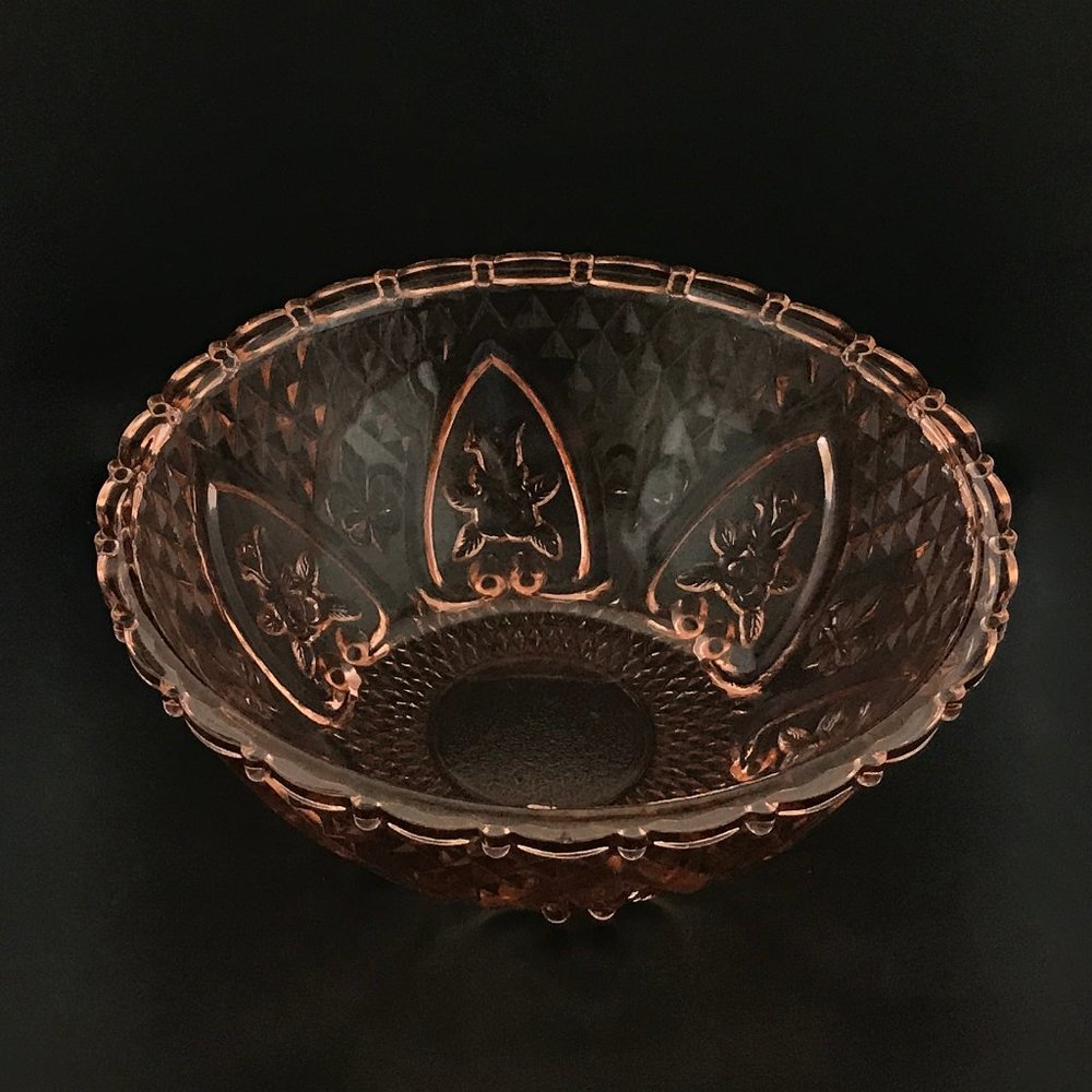 VTG KIG Malaysia Fluer De Cis & Roses Depression Era Glass Serving Bowl Rose